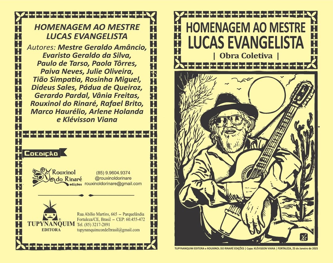 Cordel em homenagem ao Mestre Lucas, xilogravura de Klevisson Viana e texto de Julie Oliveira
