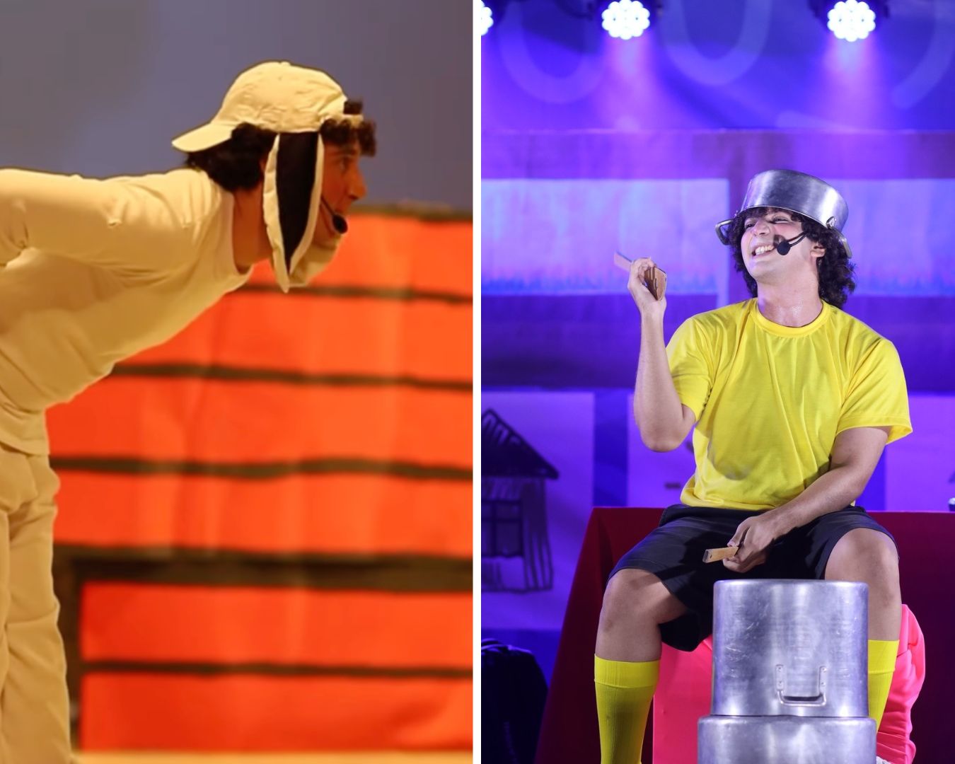 Montagem de fotos de Tiago Marques como Snoopy e Menino Maluquinho.